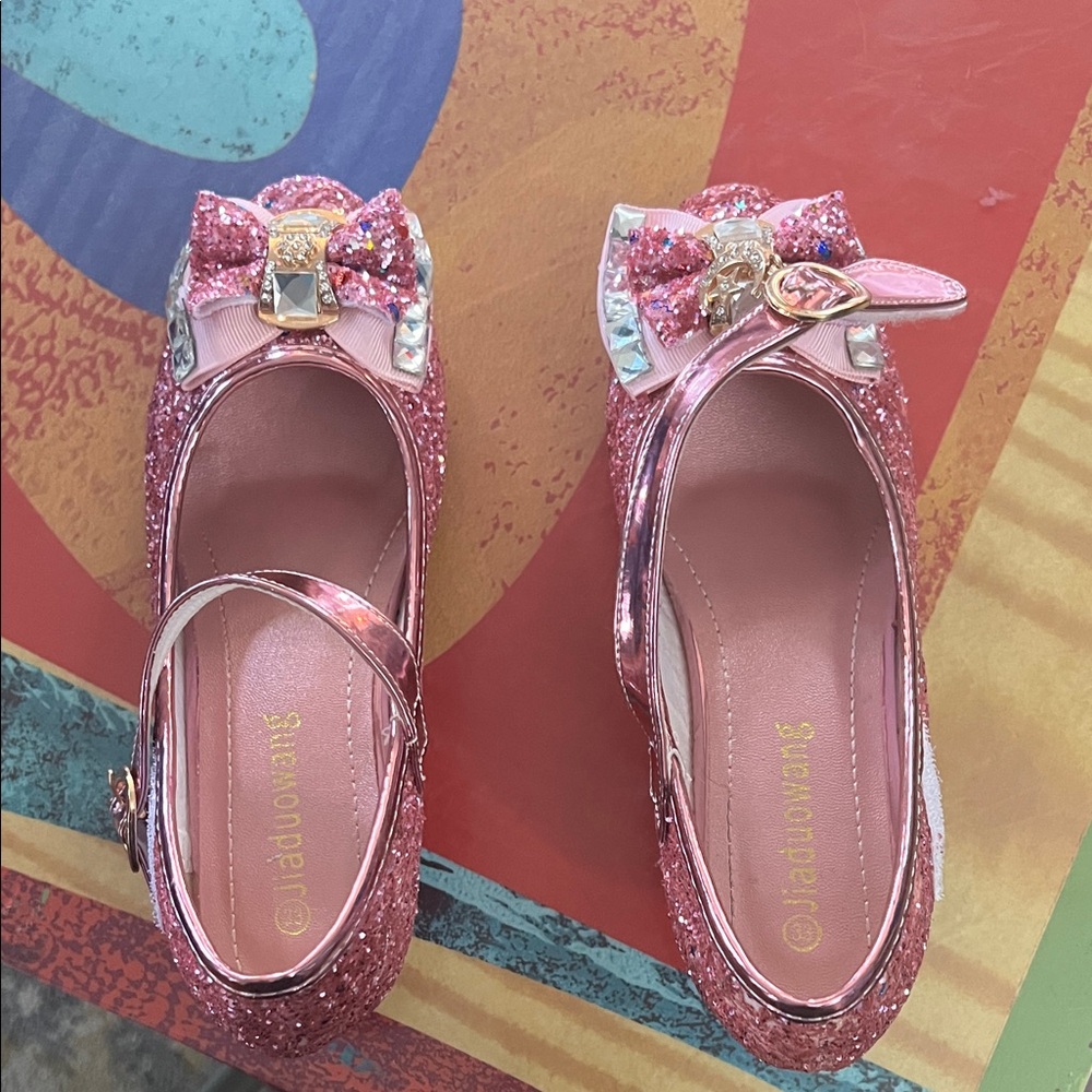 Glittery Pink Kids Dress Shoes with Bow
